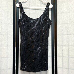 Lovely Day Sequin Shimmer Tank Sheath Bodycon Party Cocktail Mini Dress Black